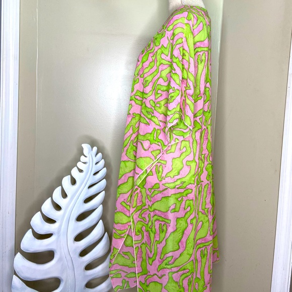 Bright Green & Pink Zebra Print Semi Sheer One Size Open Sleeve Duster Cover Up - Picture 2 of 3